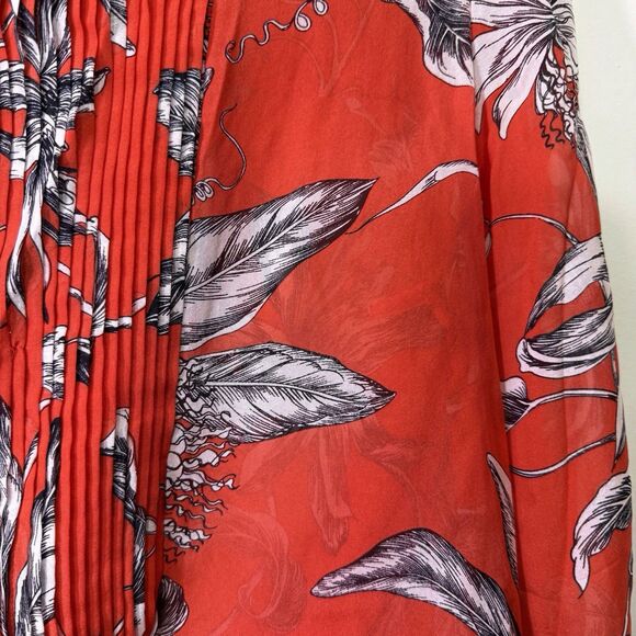 Leifsdottir Women Long Sleeve 100% Silk Blouse Sz 6‎ Floral Red Black White - Picture 16 of 16